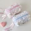Quilted Makeup Bag Lace Bow Zipper Ruffles Pen Bag Sweet Toiletry Case  for Women Girls