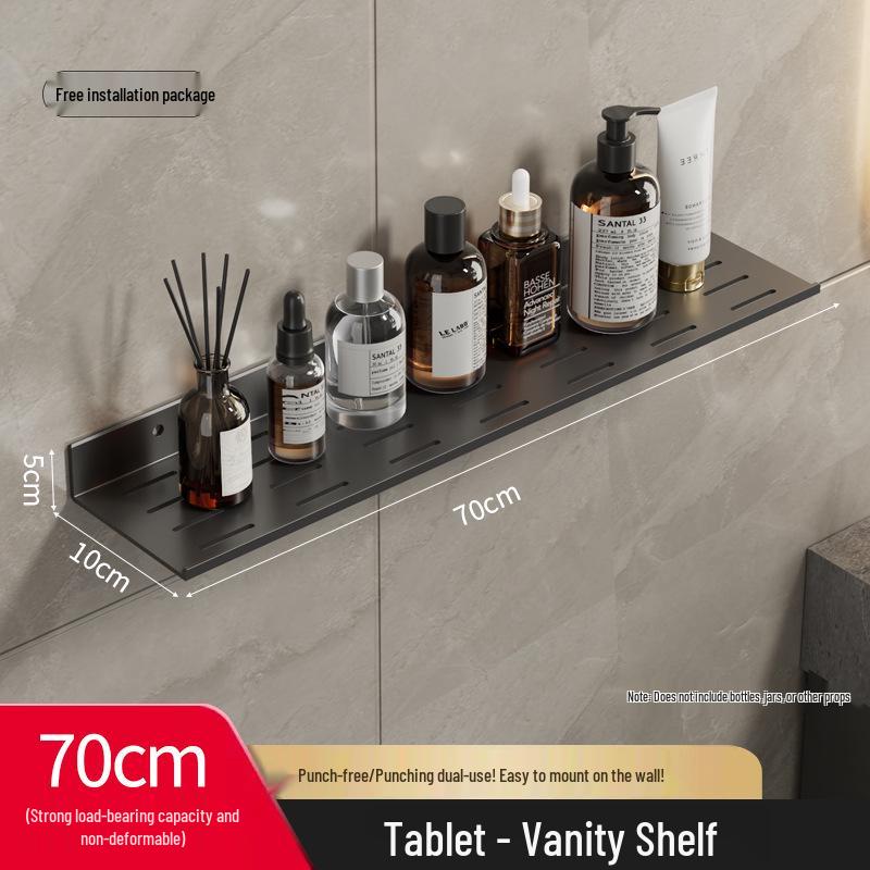 Wall-Mounted No-Drill Bathroom Vanity Shelf with Space for Faucet and Mirror
