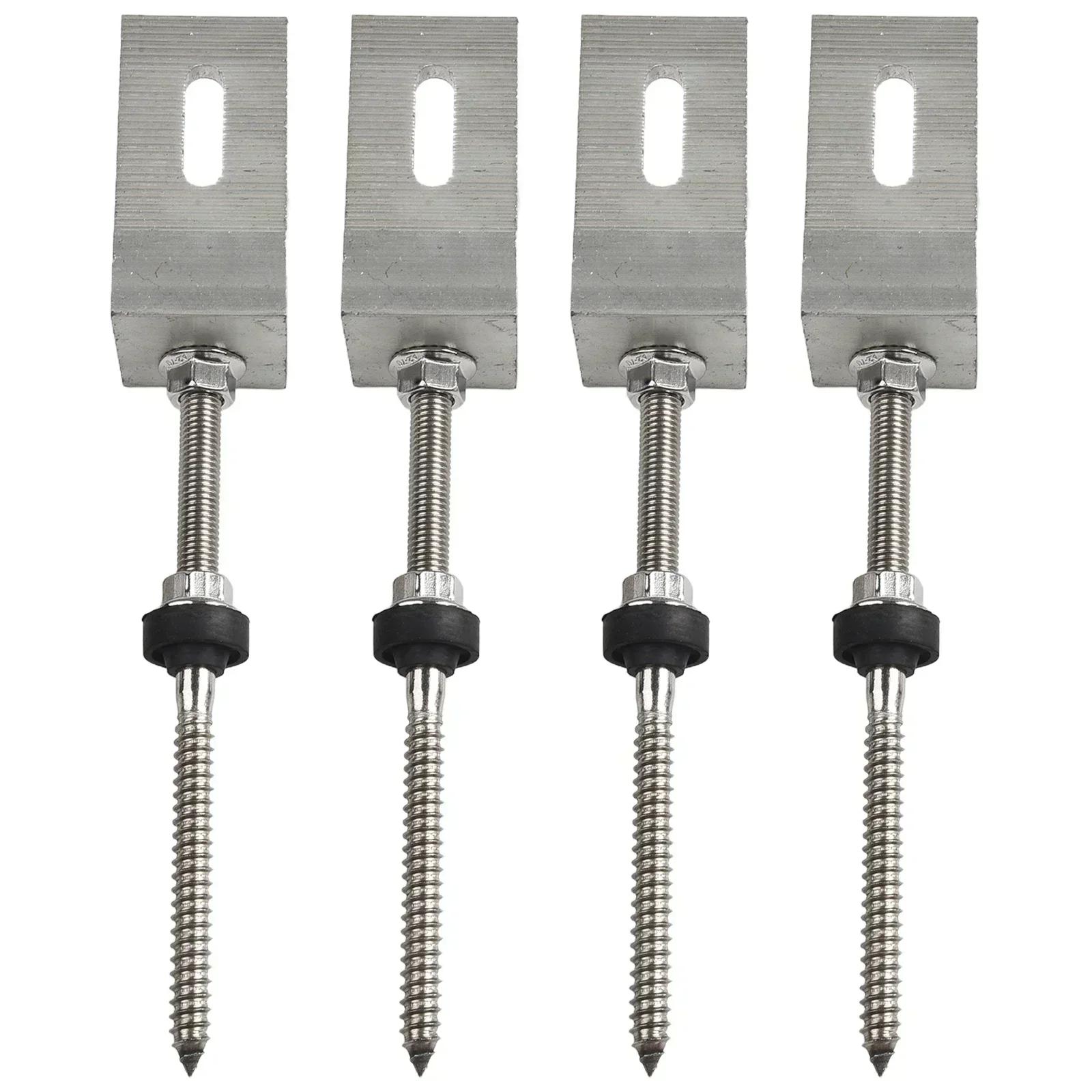 Brackets Pole Screws L Angle PV Roof Fixture Sheet Metal Sliver +stainless Steel 200/250mm 4 Sets Aluminium Alloy Solar