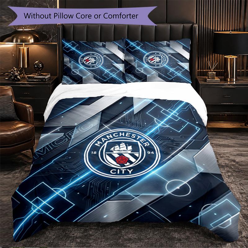 Manchester City Pattern 3 Pieces Bedding Set Soft Microfiber Duvet Cover with Pillow Cases for Bedroom