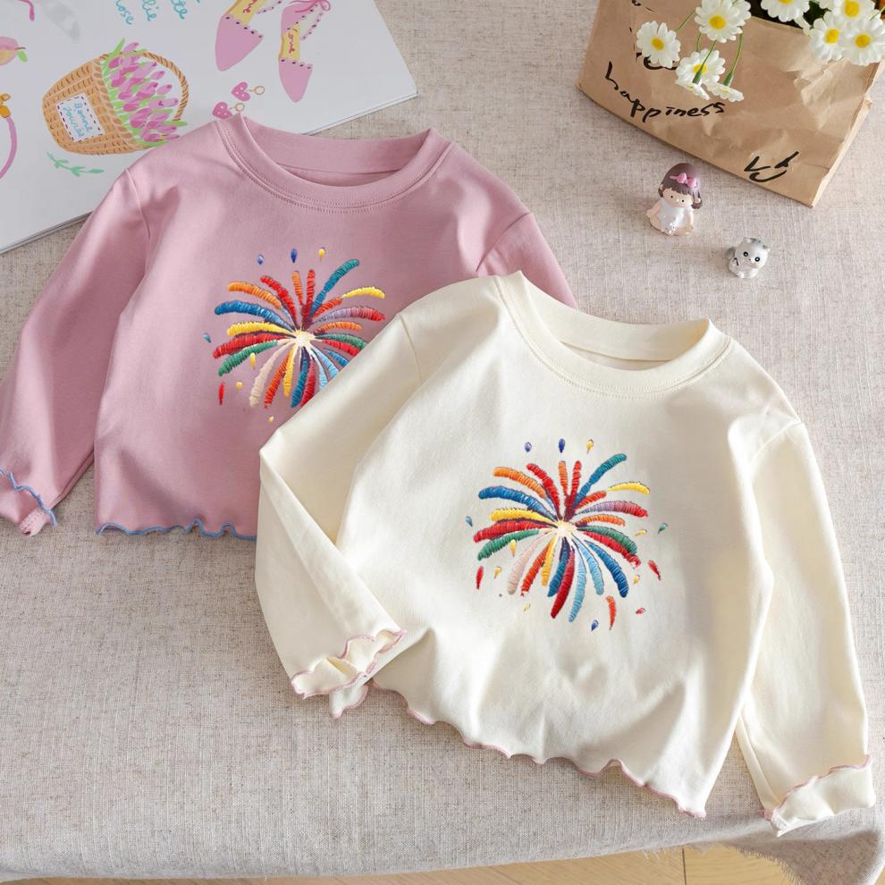 Girls Cotton Long Sleeve T Shirt Ruffle Crew Neck Top Casual Versatile Base Layer For Kids