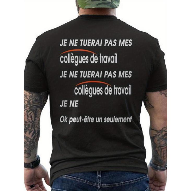 Men's Funny French Coworker T-Shirt - "Won't Kill My Coworkers Maybe Just One" Back Print - French Text Office Sarcasm Shirt, Pure Cotton Casual