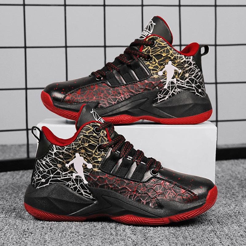 

2025 кожаный бархатный синий спортивные детские кроссовки для мальчиков мужские нескользящие и износостойкие точечные баскетбольные кроссовки женские 40