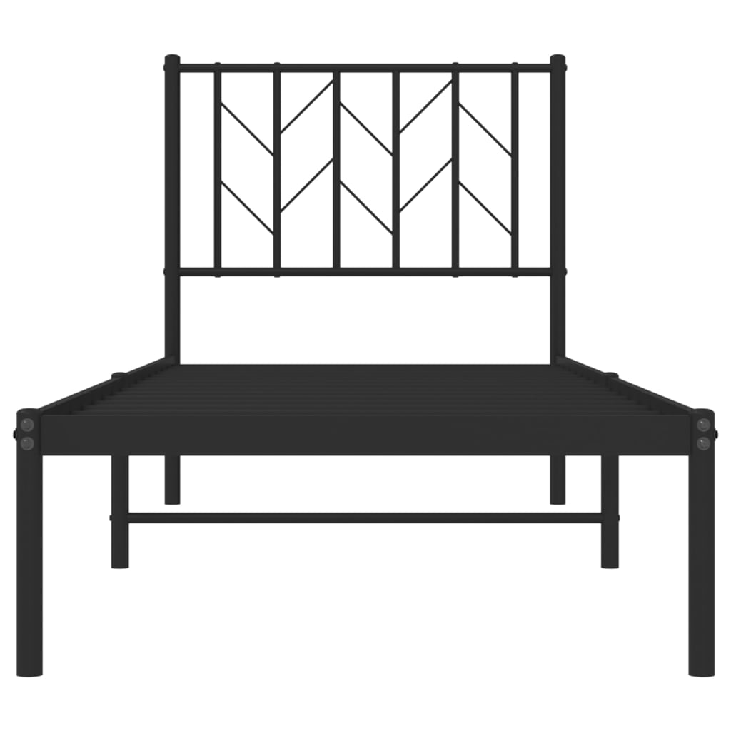 Vidaxl Metal Bed Frame with Headboard, Black, 75X190 Cm