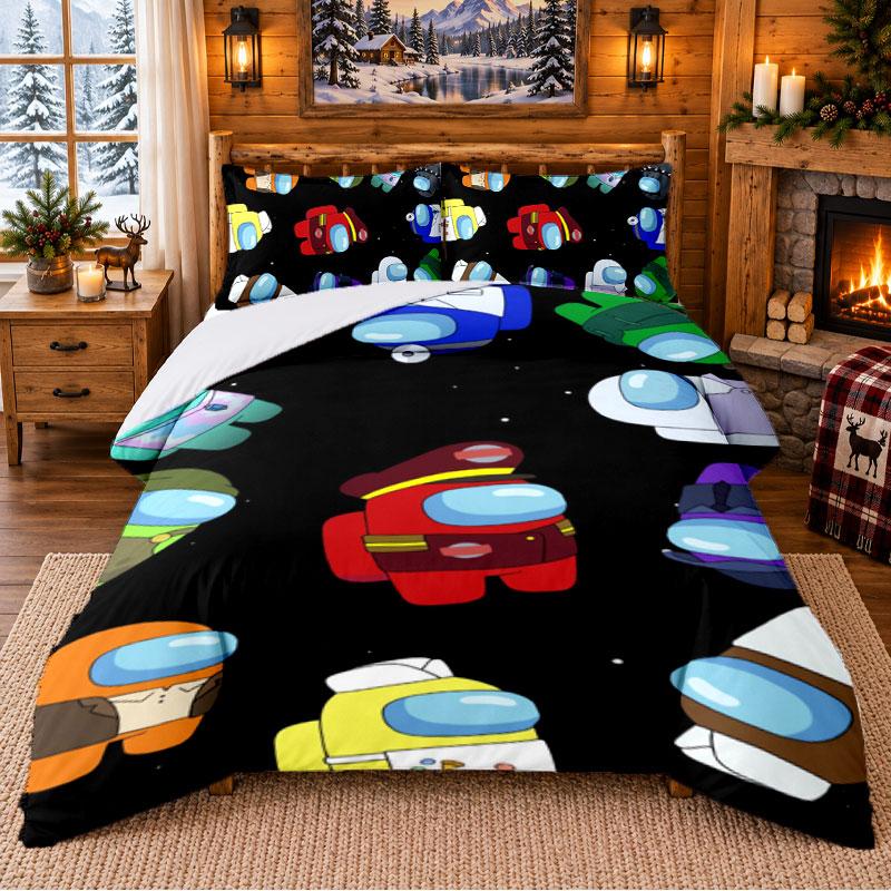 Among Us Pattern Bedding 3Pcs Set Bed Sheet And Pillowcases For Indoor Bedroom