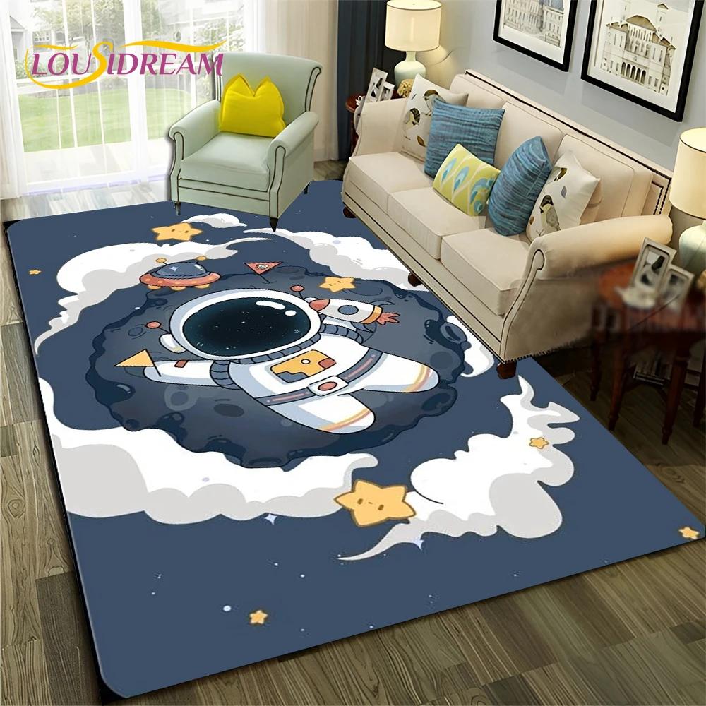 Outer Space Astronaut Planet Cartoon Carpet Rug for Home Living Room Bedroom Sofa Doormat Decor,Kid Area Rug Non-slip Floor Mat