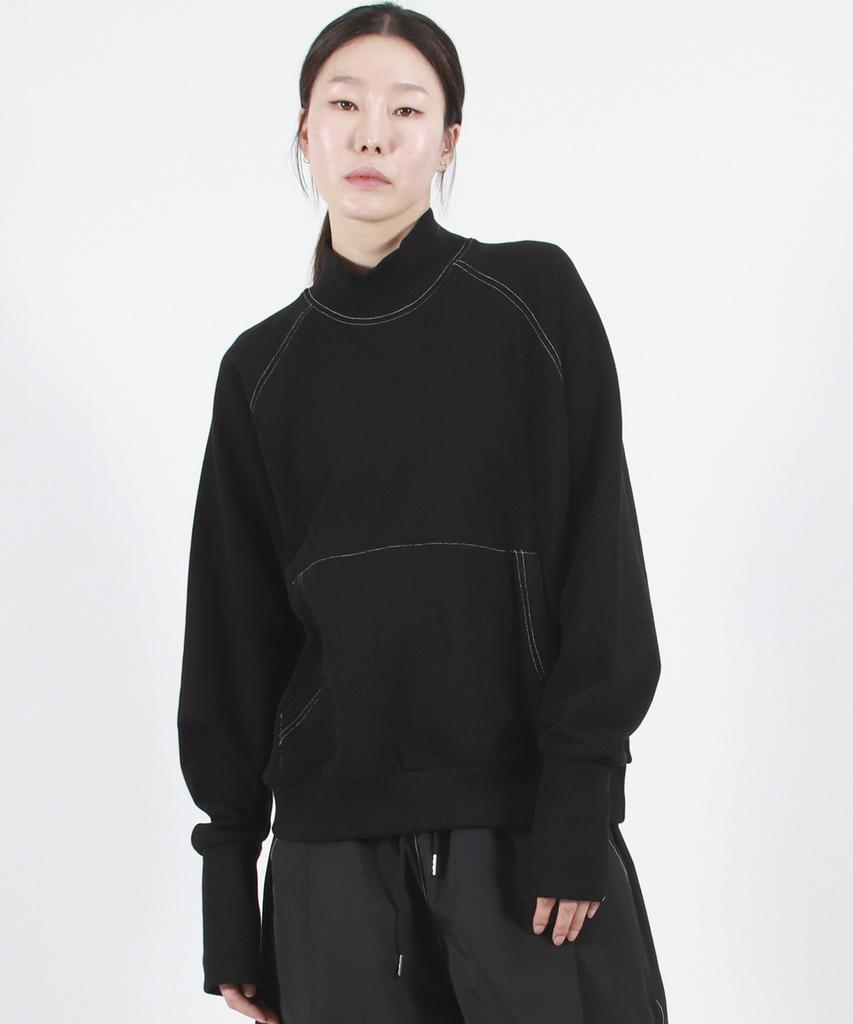 Deumakeu High-Neck Medium-Fit Stitch Raglan Sweatshirt - Black