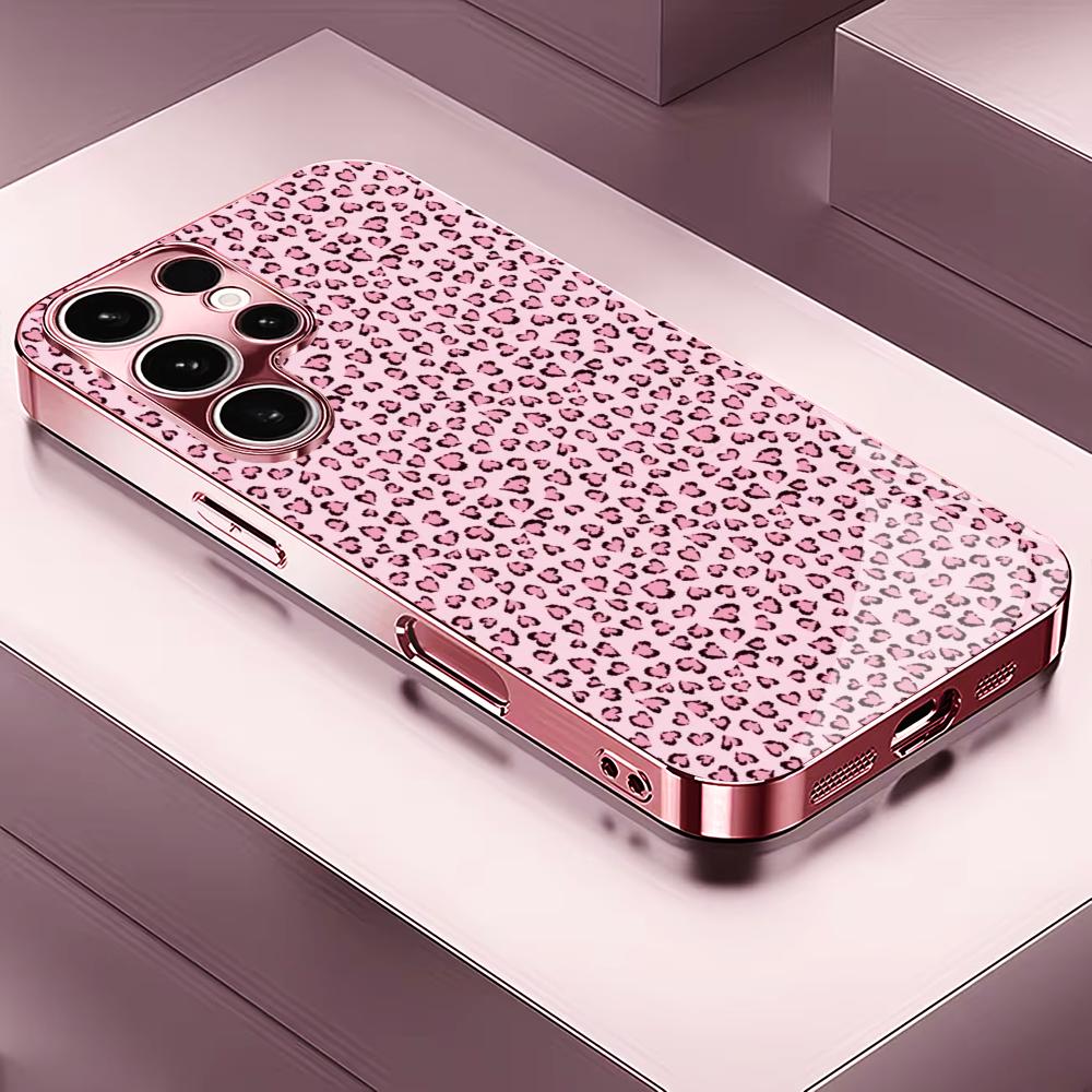Love Leopard Print Madam Pink Glass PhoneCase for Samsung Galaxy S26 S25 S24 S23 S22 S21 FE Ultra Plus Dropresistant Female