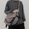 Men's Solid Canvas Crossbody Bag with Cartoon Charm Large Capacity Casual Shoulder Bag for Daily Work Commute