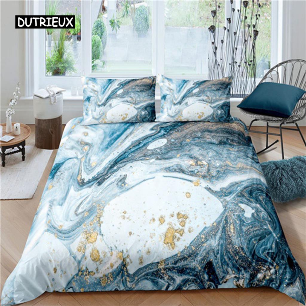 Schicker Marmor-Bettbezug aus Mikrofaser, Mint, Gold, Glitzer, Türkis, Bettwäsche-Set, abstrakt, Aquablau, Bettbezug für Einzelbett, Doppelbett, volle Größe
