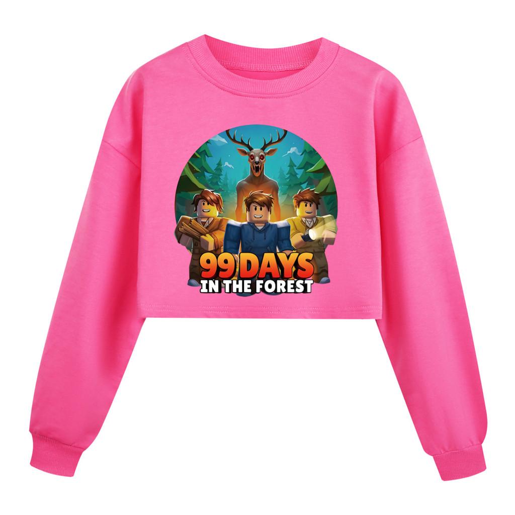 

Дитячий дівчачий повсякденний світшот з принтом «99 ночей у лісі», з довгими рукавами, круглим вирізом 170cm рожевий червоний колір