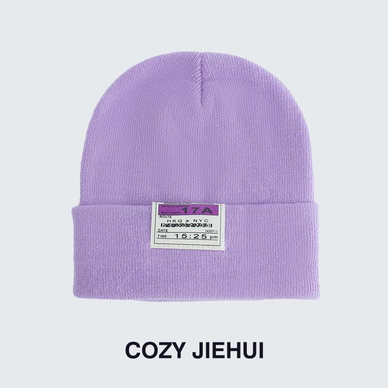Autumn and winter hat women's wool hat handmade letter labeling white bucket hat winter knitted cold hat couple tide