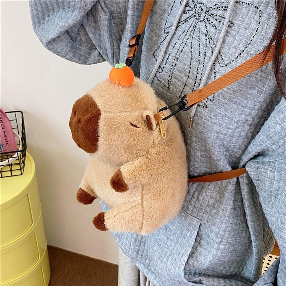 Capybara Cartoon Backpack Animals Students School Bag Sweet Capybara Plush Backpack  Outdoor