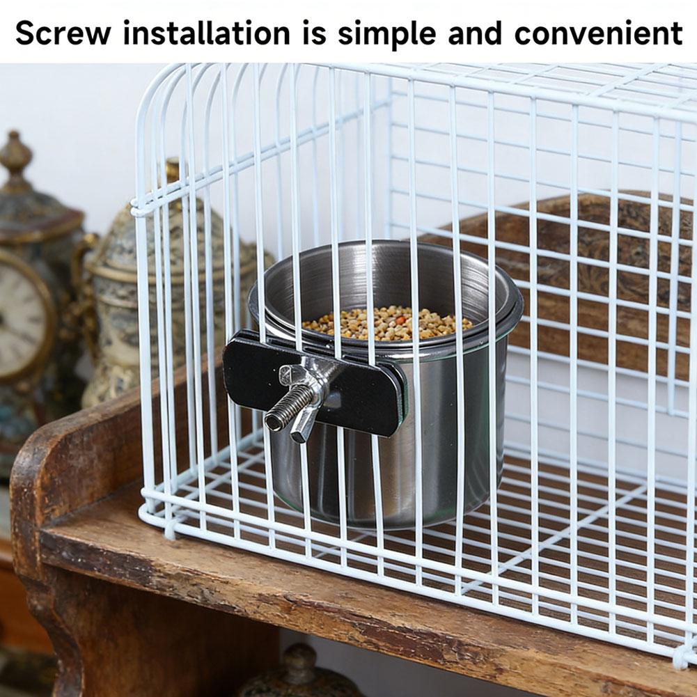 Parrot Feeding Cups Stainless Steel Food Water Bowls with Clamp Holder Bird Cage Feeders for Parakeet Small Animals