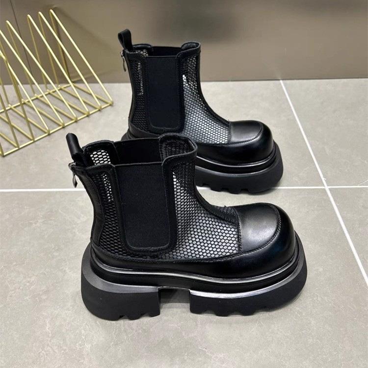 

Женские ботинки Мартин на толстой подошве, новые, на толстом каблуке, универсальные, нишевые, короткие сетчатые ботинки на высоком каблуке, британские, на высоком каблуке, полые 37 чёрный