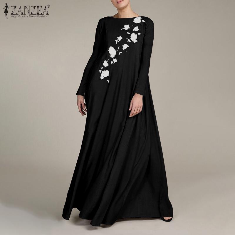 ZANZEA Plus S-5XL Vestido largo largo con cuello redondo para mujer Kaftan Tops Vestido estampado floral Azul ZANZEA Plus S-5XL Vestido largo largo con cuello redondo para mujer Kaftan Tops Vestido estampado floral Azul