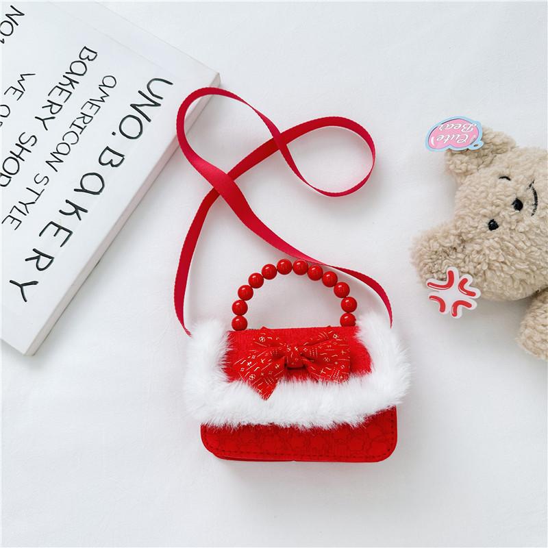 Cute Red Princess Style Children's Coin Bag With Charming Bow And Cartoon Design