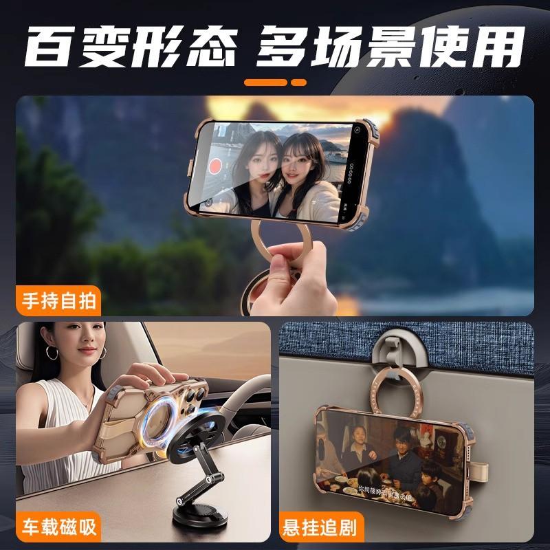 Metal Magnetic Phone Case With 360 Rotating Stand IPhone 16 Pro Max Desert Color Electroplated Finish Shockproof Design