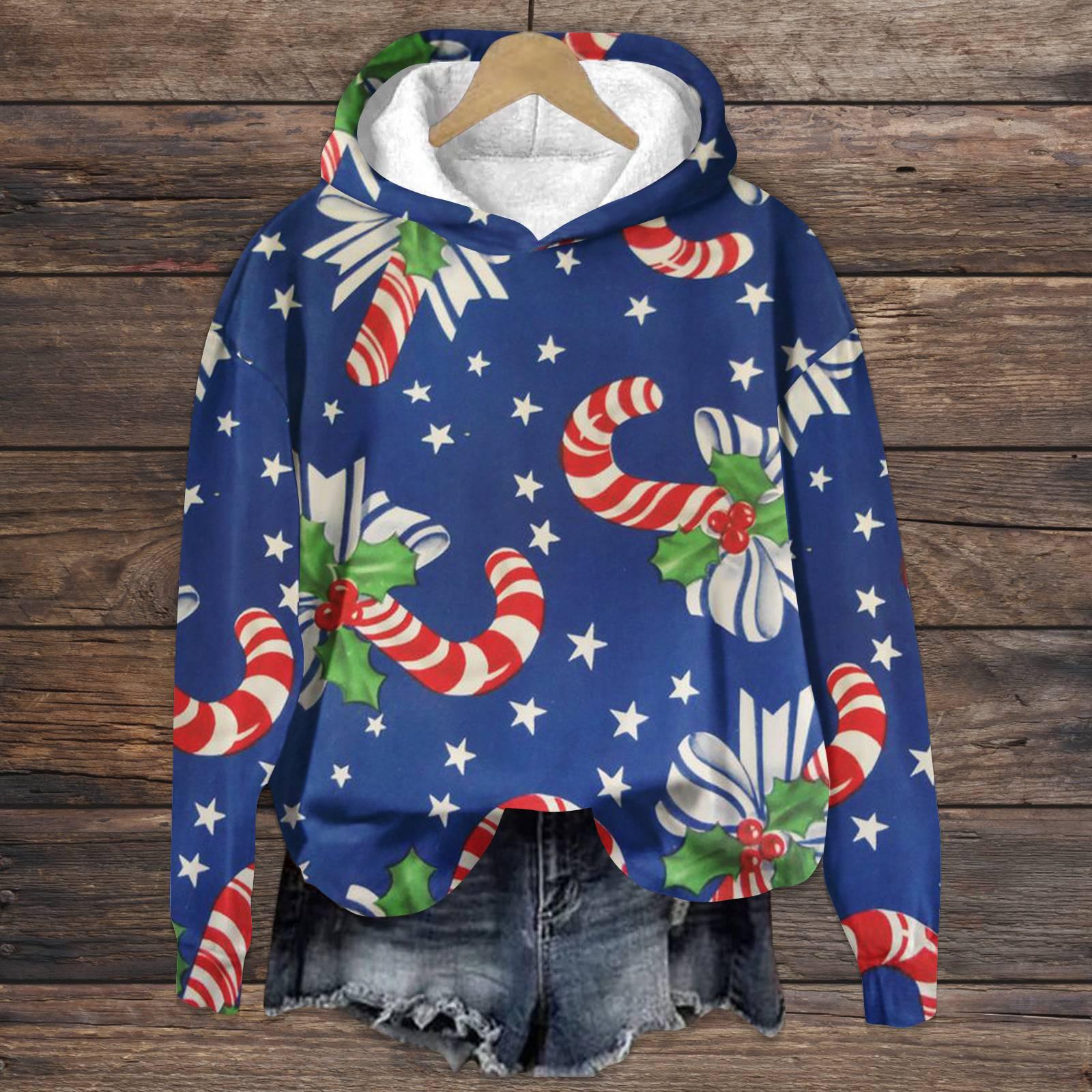 

Женская повседневная мода рождественский принт длинный рукав O-образный вырез пуловер толстовки M