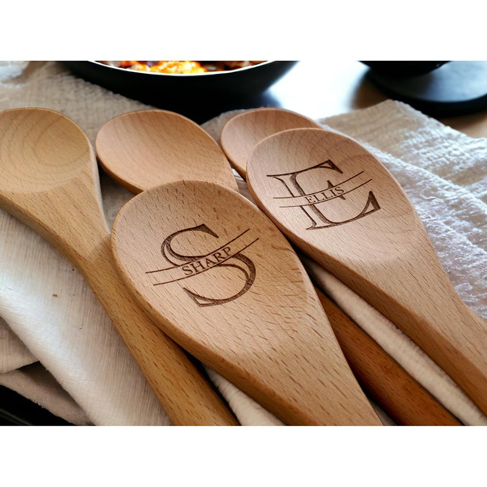 Custom Engraved Wooden Spoon Initial and Name Kitchen Mixing Stirring Spoon Birthday Housewarming Cooking Kitchen Decor Supplies