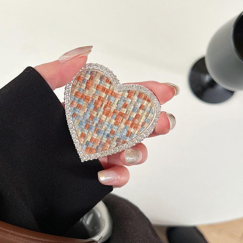 Skin Covered Heart-shaped Rhinestone Alloy Phone Airbag Holder Korean Ins Style High-end Desktop Light Luxury Women s Model