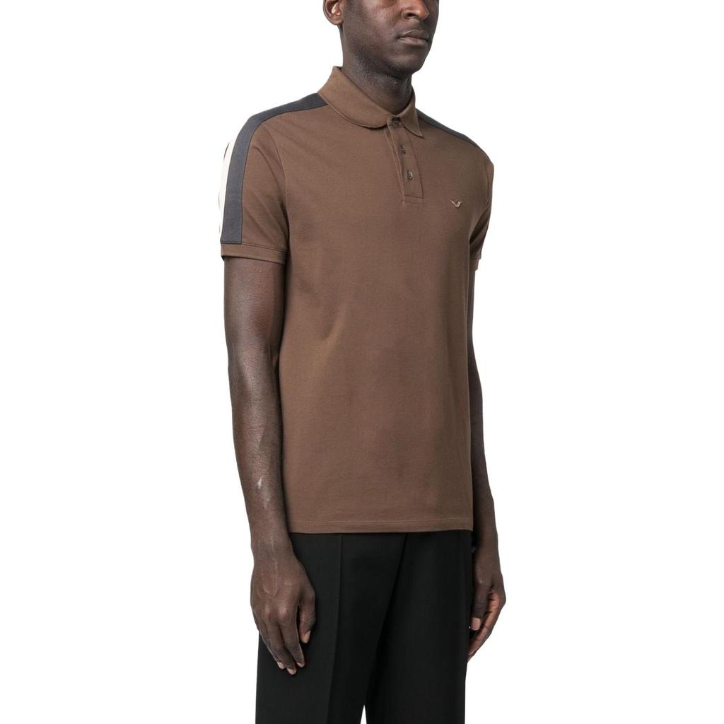 Emporio Armani SS23 Striped Color Block Logo Embroidered Short Sleeve Polo Shirt Men polo shirts Brown 3R1F72-1JTKZ-0440