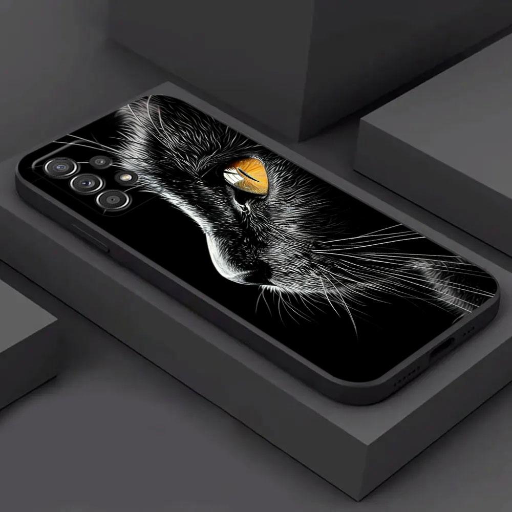 For Samsung Galaxy A56 Case A54 A52 A53 5G A36 A34 A35 A33 A32 A50 A72 A73 A26 A25 A16 Cute Black Cat Line Phone Case Soft Cover