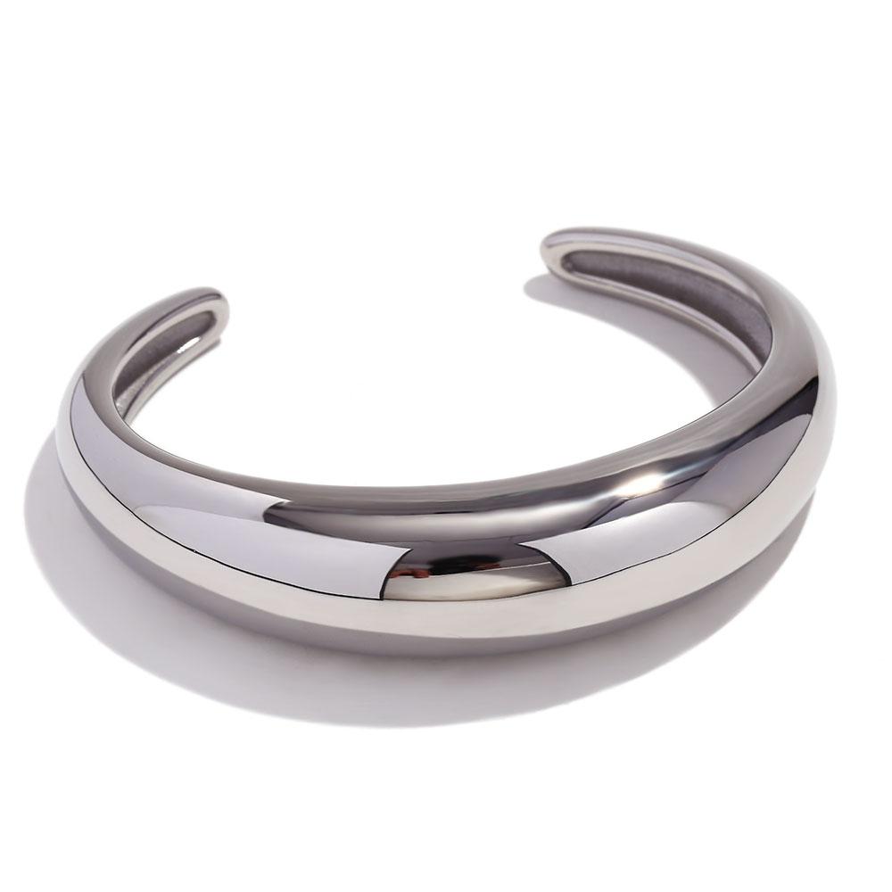 

MamacitaSlay Minimalist Smooth Middle Curved Watch Shape Opening Stainless Steel Bracelets Woman 2024 18K Gold Plated Jewelry