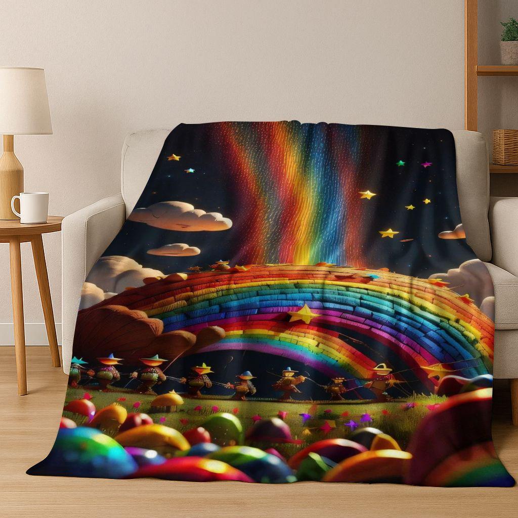 Colorful Rainbow Clouds Dream Sky Cartoon Flannel Blanket,Cozy Soft Throw Blanket for Home Bedroom Bed Sofa Picnic Cover Kids