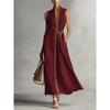 Damen Standkragen Ärmellos Unifarben Kontrastbänder Wickelgürtel Leinenmischung Maxikleid Elegant Pendler Täglich Urlaub Langes Sommerkleid