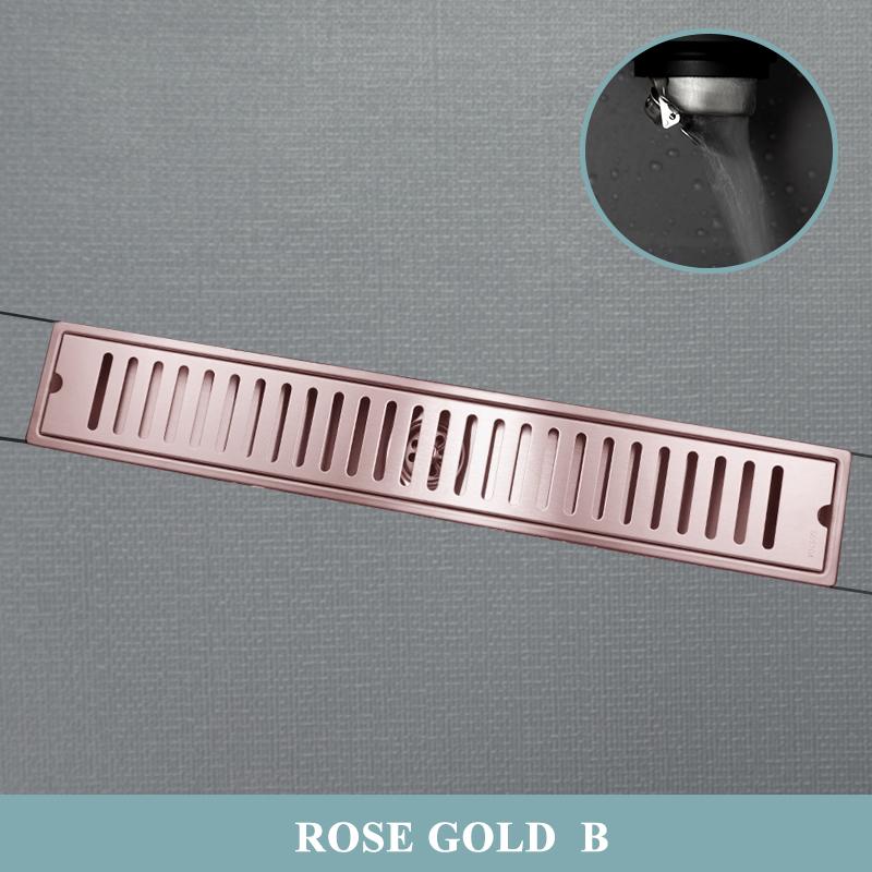 Brushed Rose Gold Floor Drain SUS304 Floor Conceal Drain 30CM/60CM Long Drainage Channel Drain for Hotel Bathroom Kitchen Floor