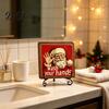 Christmas Hanging Ornament Wooden Tabletop Decor, 2D Pet Santa with Iron Stand, Rustic Xmas Party Holiday Sign for Home And Cafe Festive Shelf, Solid
