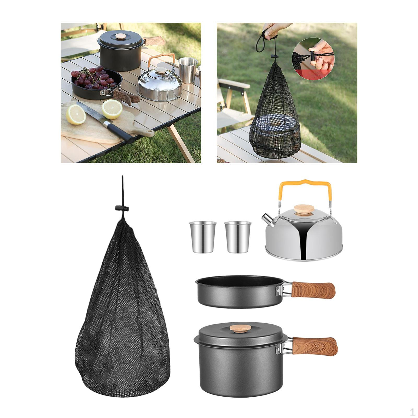 

Набір кухонного посуду для кемпінгу з 5 предметів. Кухонне спорядження для риболовлі на відкритому повітрі сірий колір