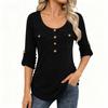 Women's Casual Solid-color Round-neck Long-sleeved Button Pullover