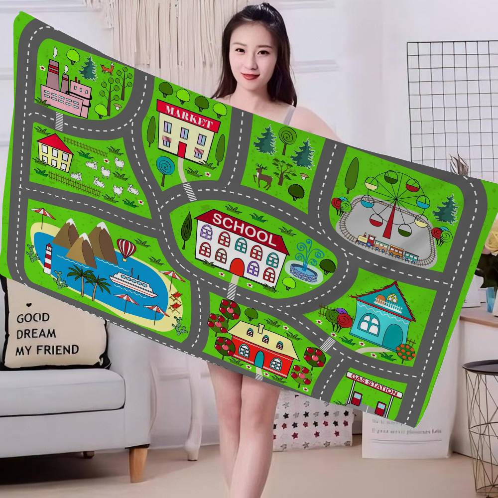 Cartoon Road Microfiber Beach Towel Absorbent Quick Dry Soft Yoga Swimming Resort Mountain Climbing Towel
