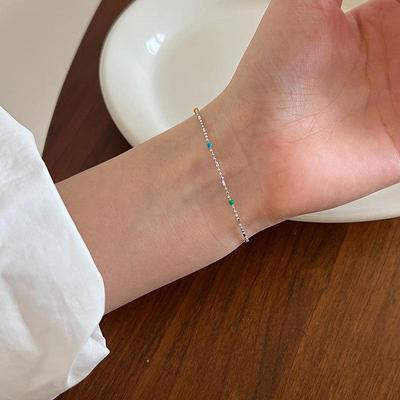 Korean Rainbow Bean Bracelet: S925 Sterling Silver, Niche Design, Simple, Trendy, Round Bead Jewelry for Women.
