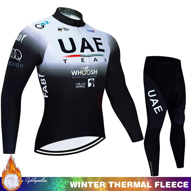 Kompletní cyklistika 2024 UAE Winter Thermal Fleece Jersey Tricuta Man Road Pánské oblečení Set Mtb Team Cyklistické kalhoty Oblečení