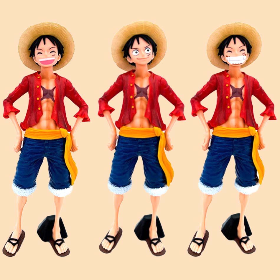 One Piece Anime Figure Confident Smiley Luffy Three Form Face Changing Action Figurine Doll PVC Model Toys Collection Gifts