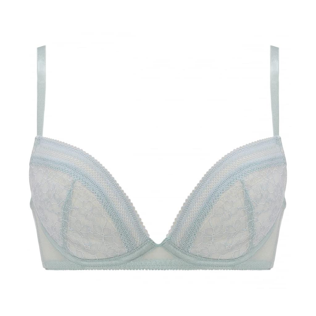 AMOSTYLE BY Triumph Entry Collection Bra Panty Set M007 D70M Push-Up & (Moisture Flower) Women's (Blue)