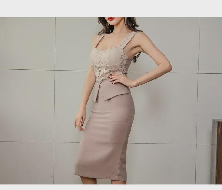 2019 Sommer Koreanisches Spitzen-Hosenträgerkleid – Slim Fit OL-Stil