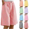 Modische und niedliche karierte lässige Mädchenshorts mit elastischem Bund und Taschen für Kinder