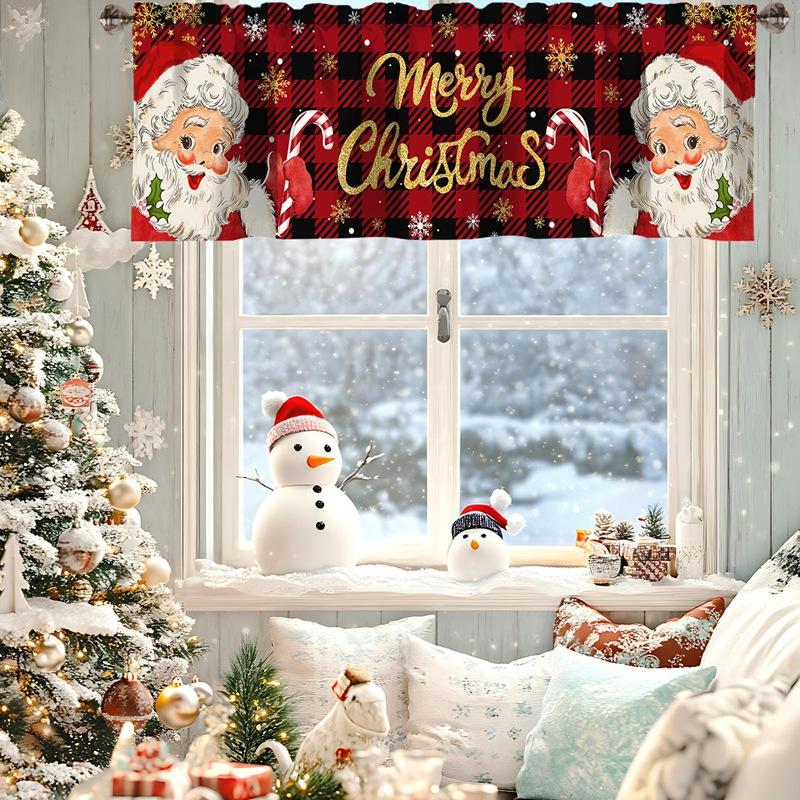 Christmas Short Curtains Valances Christmas Decorations for Home 2026 Xmas Ornaments Windows Treatments for Kitchen Bathroom