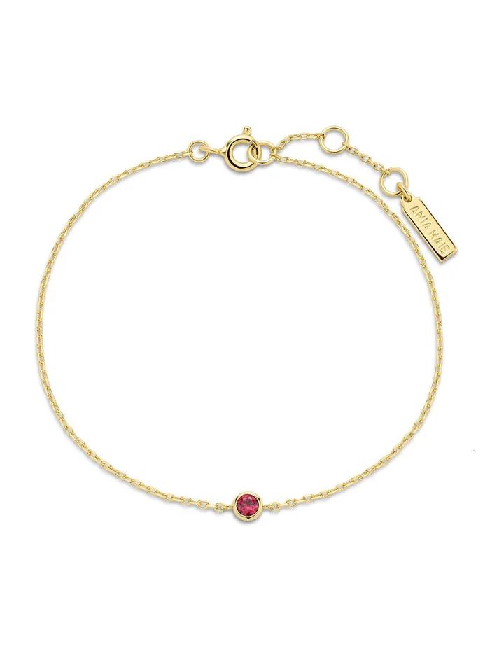 Gold Deep Red Solitaire 925 Silver Bracelet B071-01G.