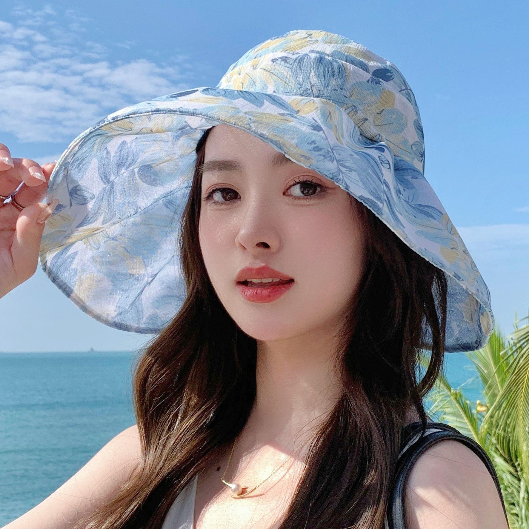 

Пустая верхняя шляпа от солнца Складная дышащая летняя пляжная шляпа с большими полями 55-58cm синий