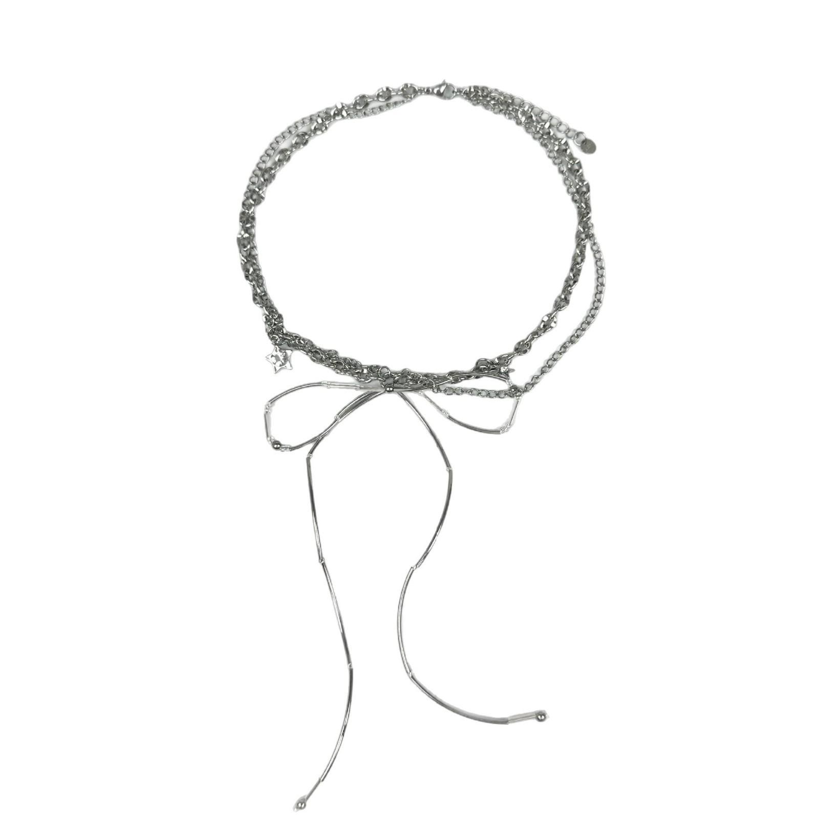 Streaming silk bow cold feeling irregular collarbone chain choker niche design sweet cool girl hottie necklace neck chain