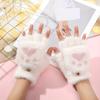 Winter Thicken Cat Paw Pattern Gloves for Women Girls Outdoor Warm Plush Mittens Fashion Solid Soft Plush Half Finger Gloves
