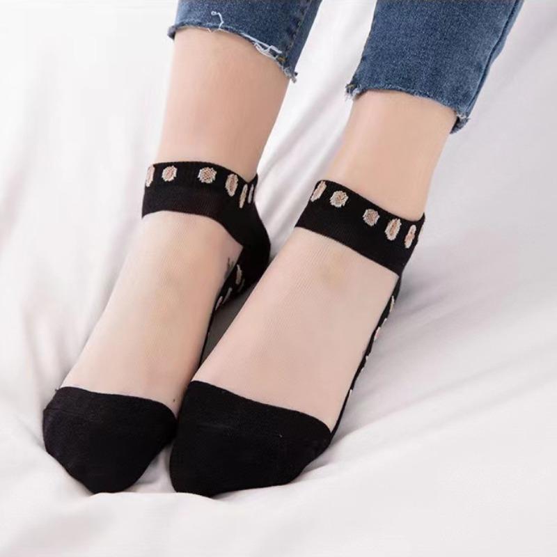 5 Pairs/set Women Slass Filament Fiber Spring and Summer Thin Transparent Leopard Socks Polyester Sock Lace Socks