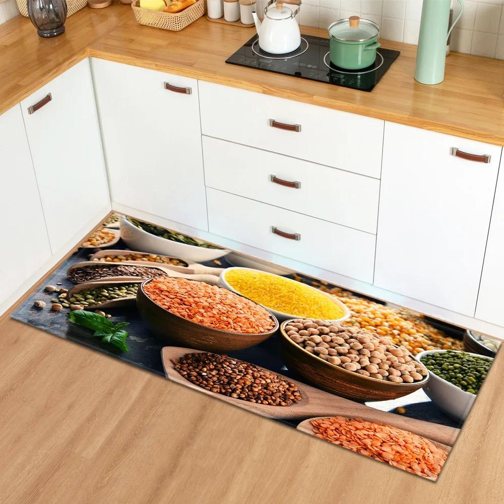 Tappetini per Pavimento Cucina di Casa con Motivo di Ingredienti e Spezie Decorazione Ingresso Tappetini per Pavimento