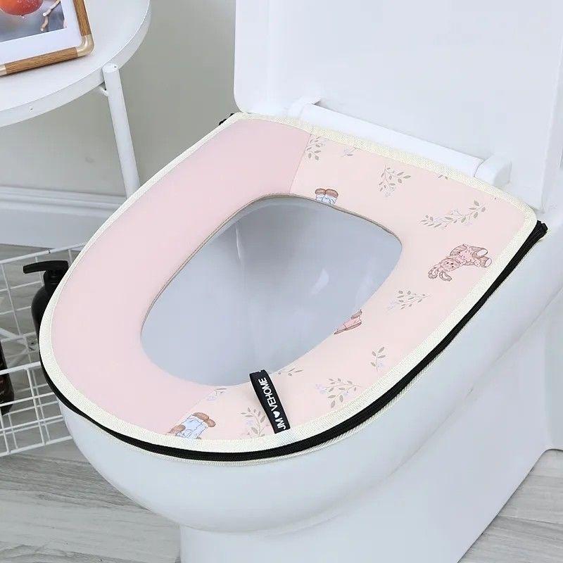 Toilet Seat Zipper, Large Caliber Seat Cushion Warm Seat Cushion All Cotton Lace Washable and Waterproof