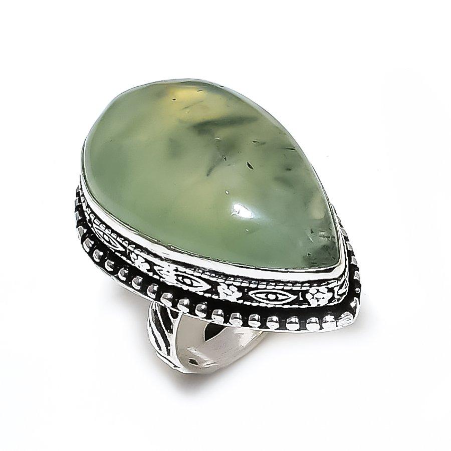 Prehnite Gemstone Handmade 925 Steling Silver Gift Jewelry Ring Size 8 e3k59